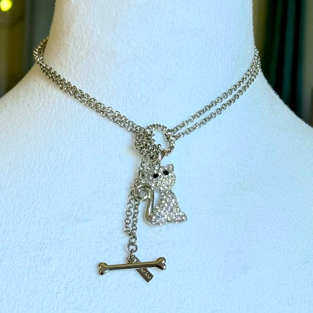 😺 Genuine Crystal Silver Tone Kitty Cat Pendant Necklace by Cookie Lee - Picture 11 of 11